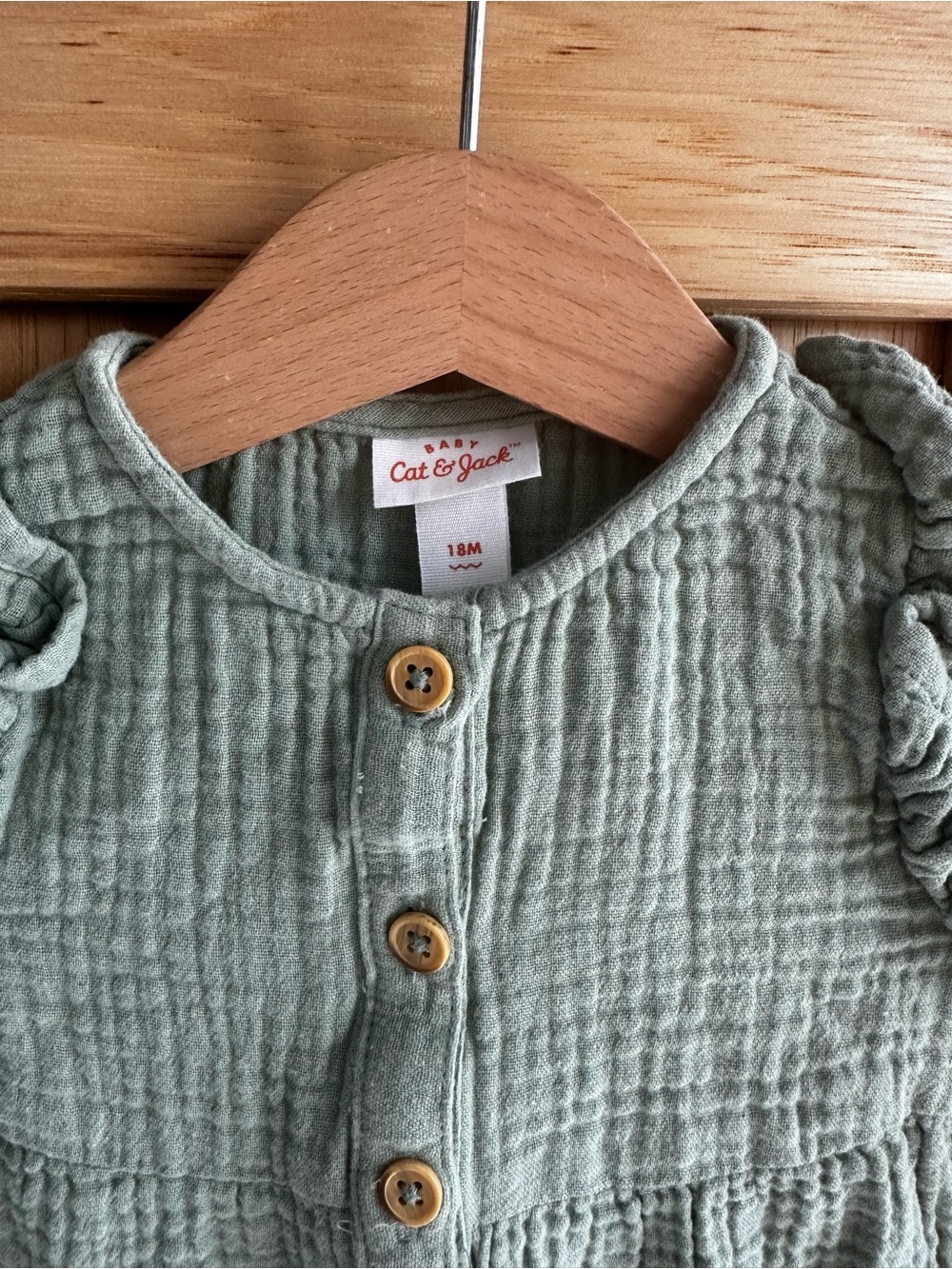 Cat & Jack Muslin Ruffle Rompers - Sage Green & Berry bundle - Picture 3 of 4